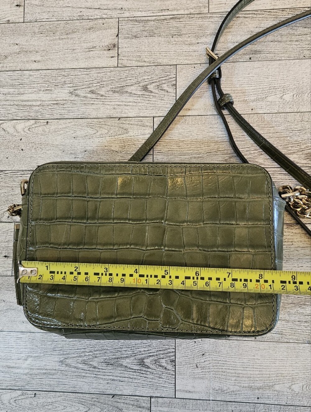 Michael Kors Ginny Croc Embossed Tassel Charm Crossbody Bag Green - Picture 7 of 11